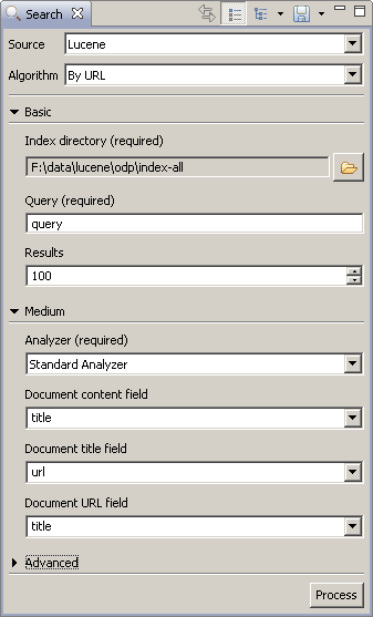 Lingo3G Document Clustering Workbench Lucene search view